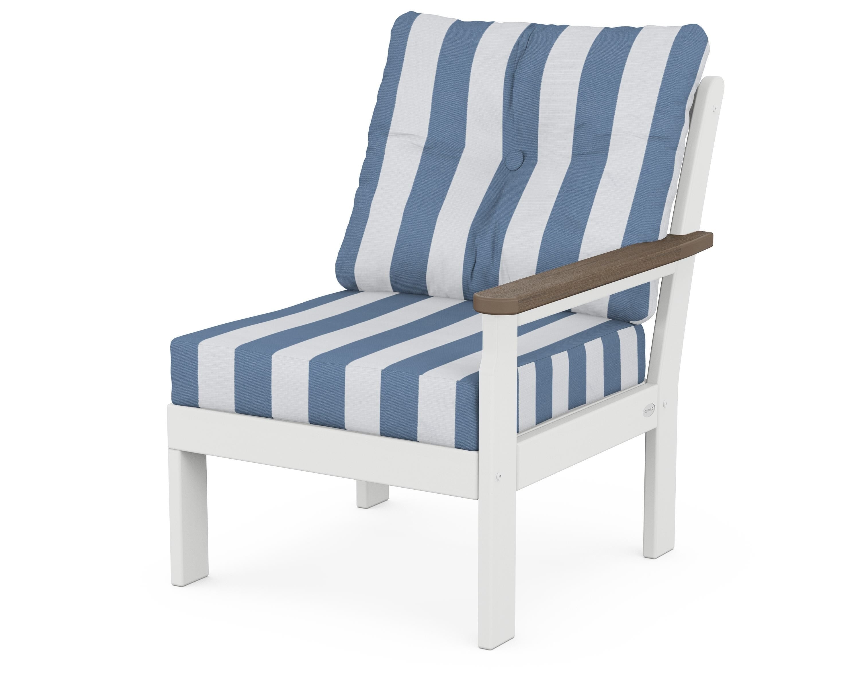 POLYWOOD® Vineyard Modular Right Arm Chair in White / Kona / Cabana Stripe Sky Blue