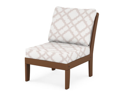 POLYWOOD® Braxton Modular Armless Chair in Teak / Trellis Dune Burlap
