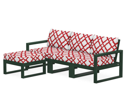 POLYWOOD® EDGE 4-Piece Modular Deep Seating Set with Ottoman in Green / Trellis Crimson