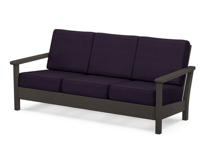 POLYWOOD® Harbour Deep Seating Sofa in Vintage Coffee / Navy Linen