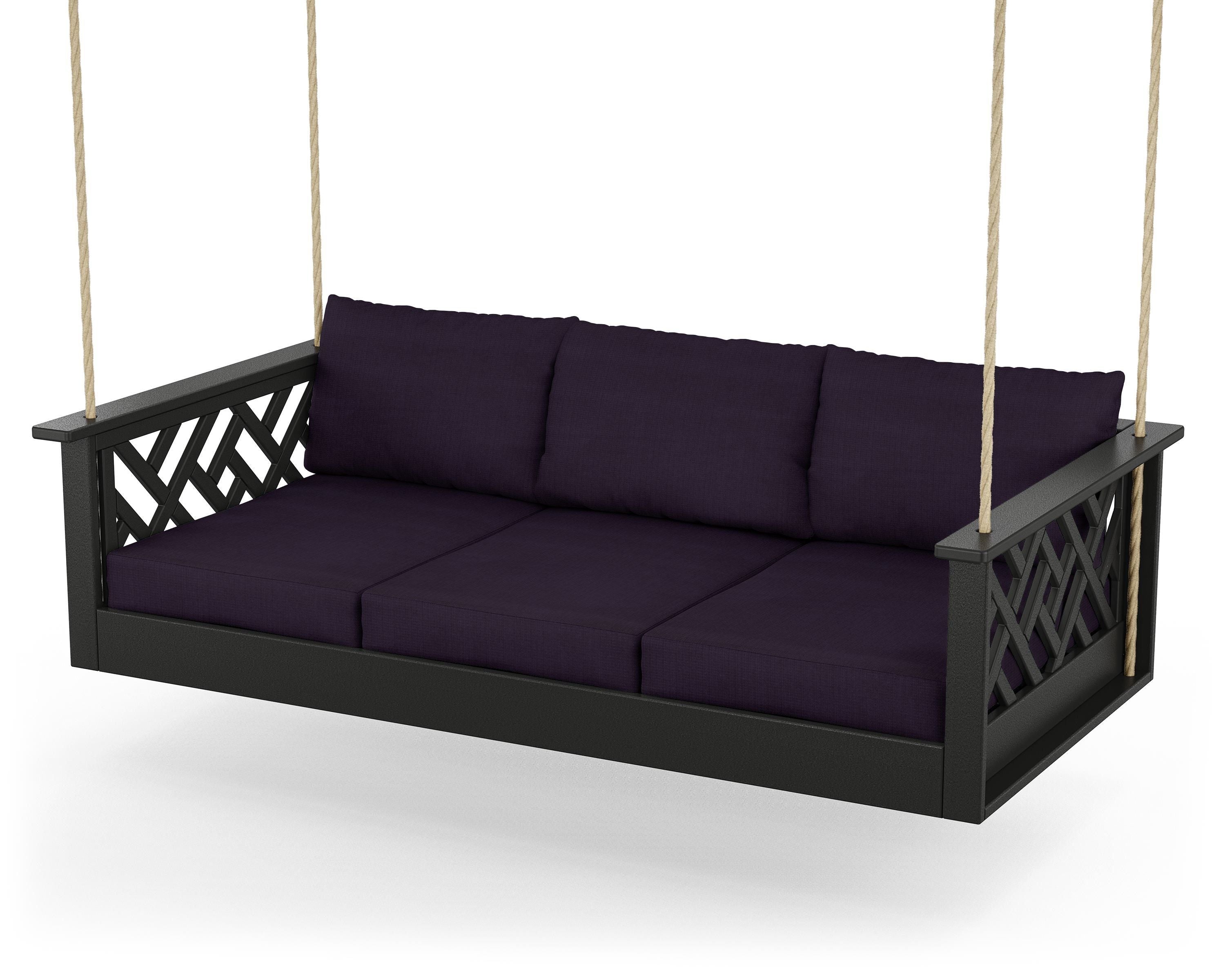 POLYWOOD® Chippendale Daybed Swing in Black / Navy Linen