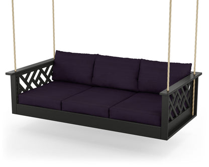 POLYWOOD® Chippendale Daybed Swing in Black / Navy Linen