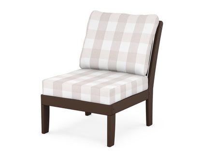 POLYWOOD® Braxton Modular Armless Chair in Mahogany / Buffalo Plaid Dune Burlap