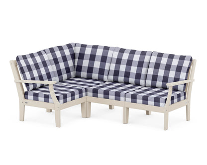 POLYWOOD® Braxton Modular 4-Piece Deep Seating Set in Sand / Buffalo Plaid Navy