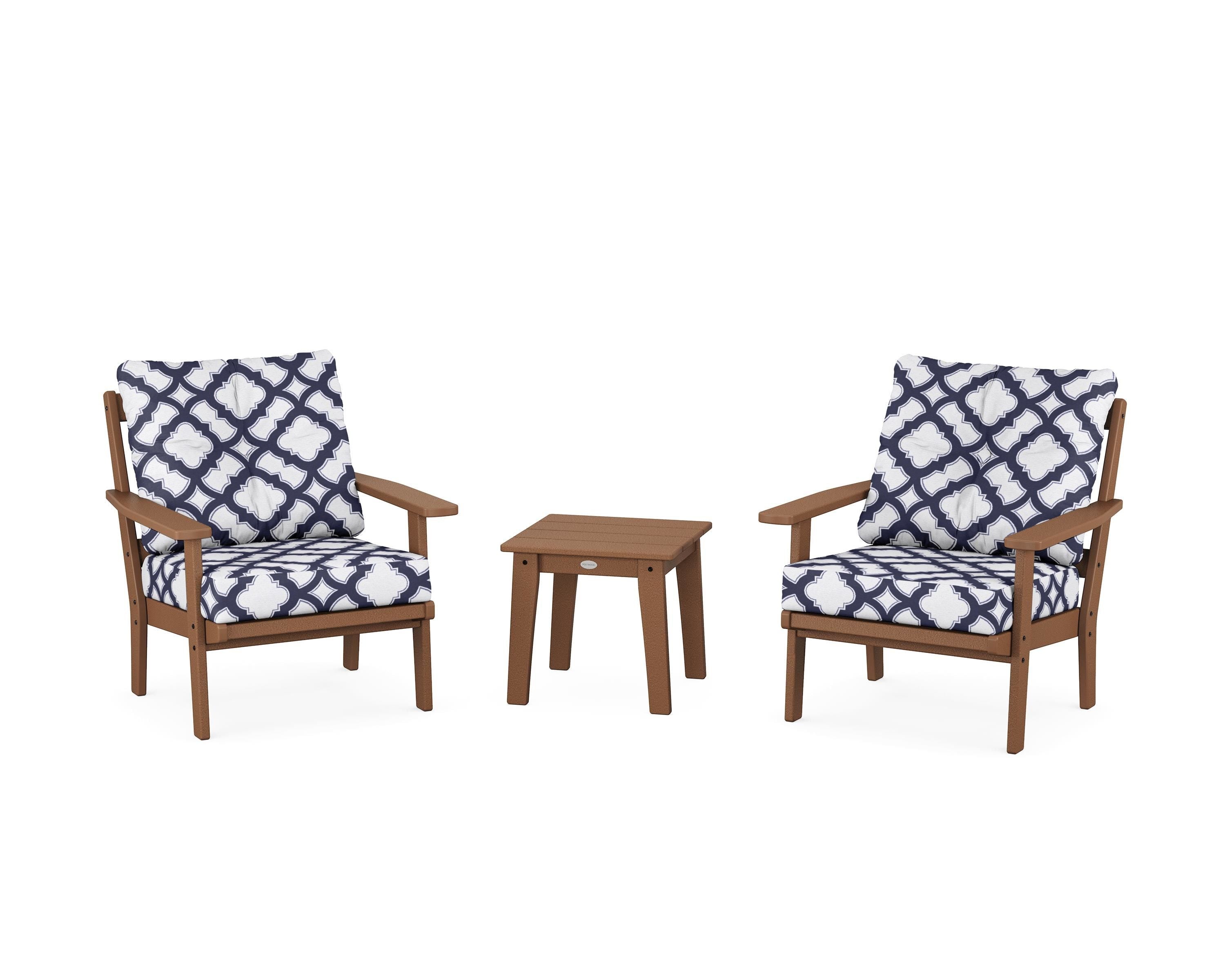 POLYWOOD® Prairie 3-Piece Deep Seating Set in Teak / Trellis Navy