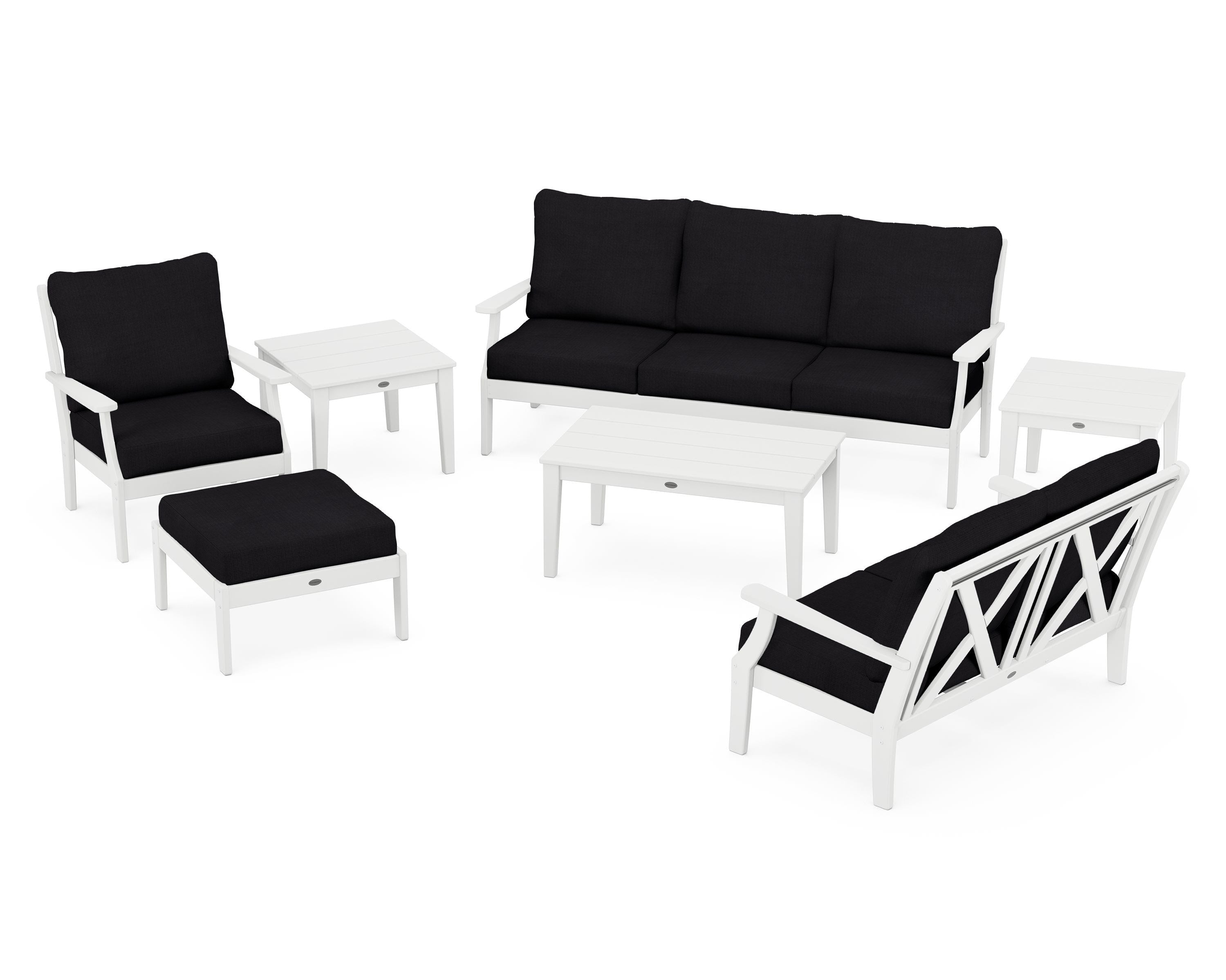 POLYWOOD® Braxton 7-Piece Deep Seating Set in White / Midnight Linen