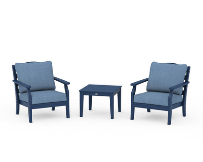 Draper James™ by  POLYWOOD® Savannah 3-Piece Deep Seating Set in Navy / Sky Blue