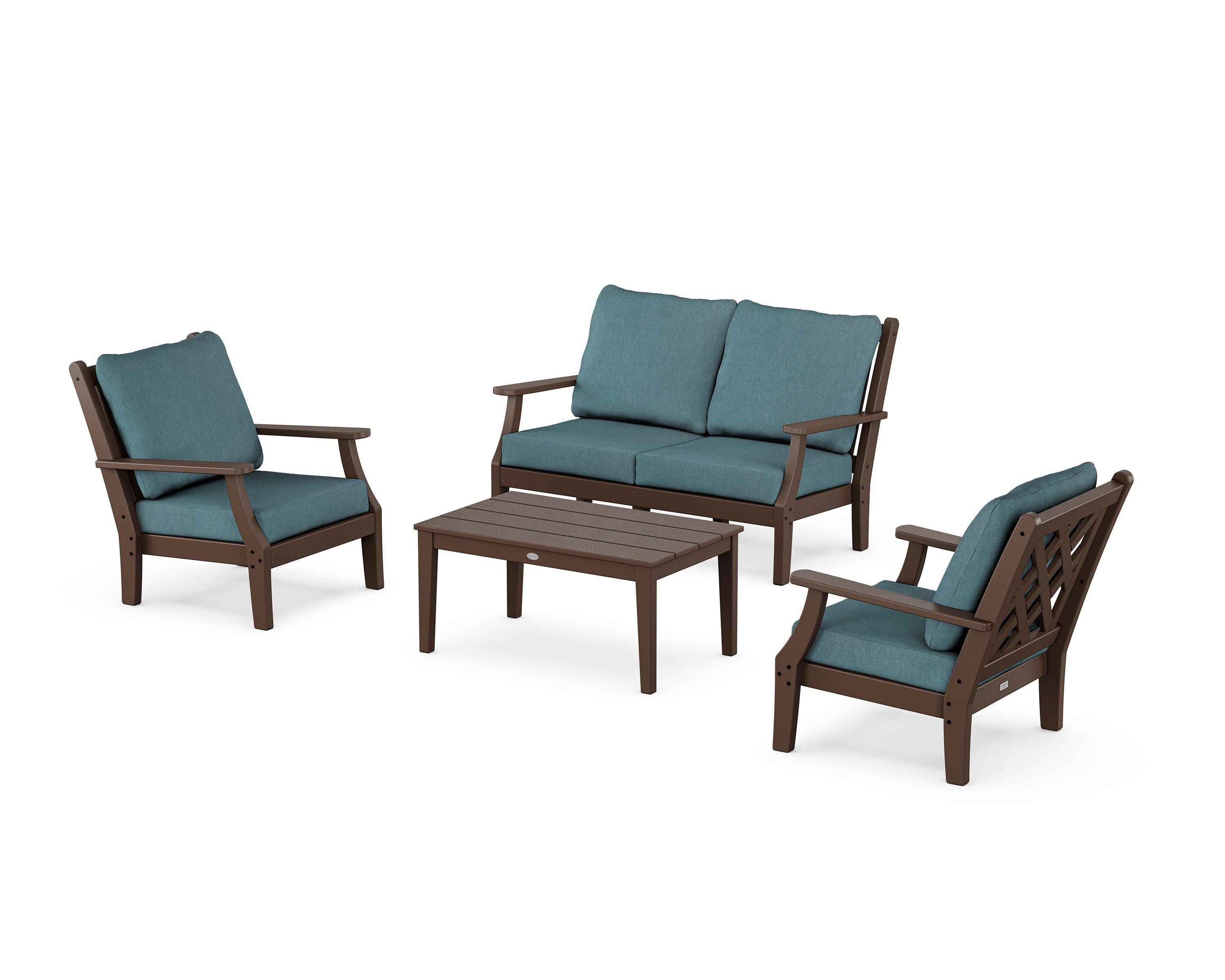Country Living Wovendale 4-Piece Deep Seating Set with Loveseat in Mahogany / Ocean Teal