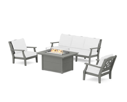 Martha Stewart by POLYWOOD® Chinoiserie Deep Seating Fire Pit Table Set in Slate Grey / Natural