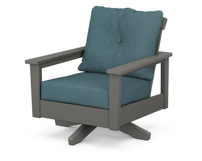 POLYWOOD® Prescott Deep Seating Swivel Chair in Slate Grey / Ocean Teal
