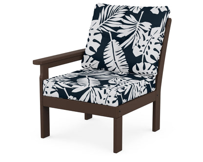 POLYWOOD® Vineyard Modular Left Arm Chair in Mahogany / Leaf Marine Indigo