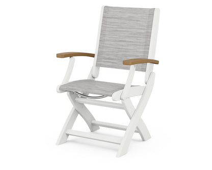 POLYWOOD® Coastal Folding Chair in White / Natural / Metallic Sling