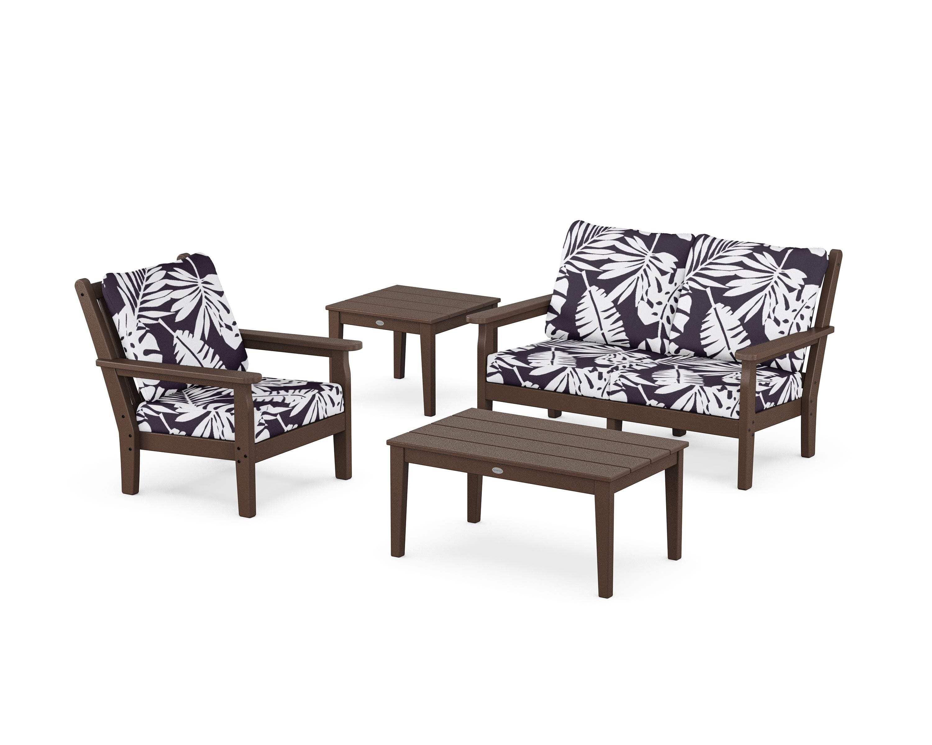 POLYWOOD® Chippendale 4-Piece Deep Seating Set in Mahogany / Leaf Navy