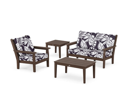 POLYWOOD® Chippendale 4-Piece Deep Seating Set in Mahogany / Leaf Navy