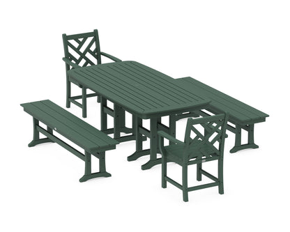 POLYWOOD® Chippendale 5-Piece Dining Set with Benches in Green