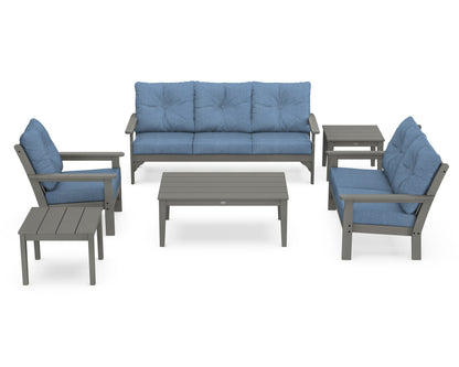 POLYWOOD® Vineyard 6-Piece Deep Seating Set in Slate Grey / Sky Blue