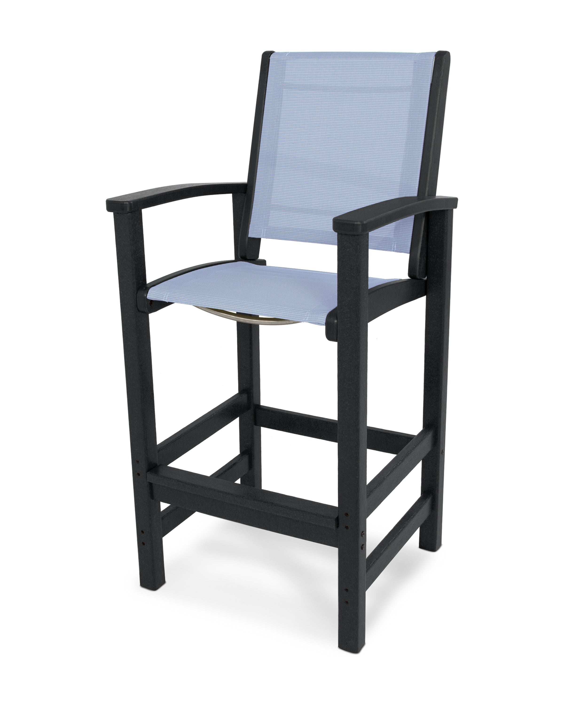 POLYWOOD® Coastal Bar Chair in Black / Poolside Sling