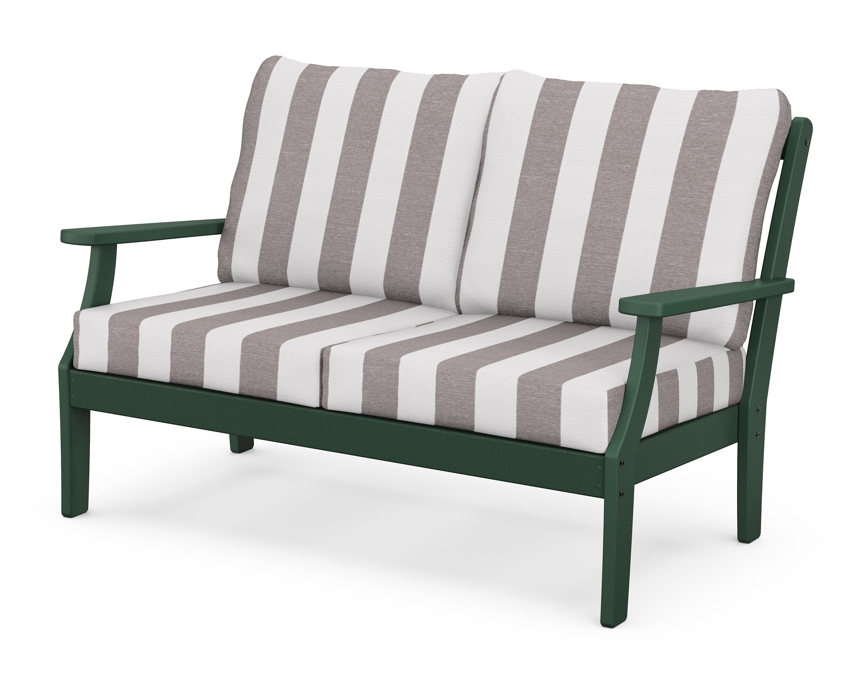 POLYWOOD® Braxton Deep Seating Loveseat in Green / Cabana Stripe Grey Mist