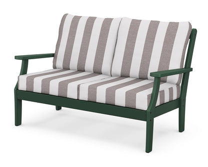 POLYWOOD® Braxton Deep Seating Loveseat in Green / Cabana Stripe Grey Mist