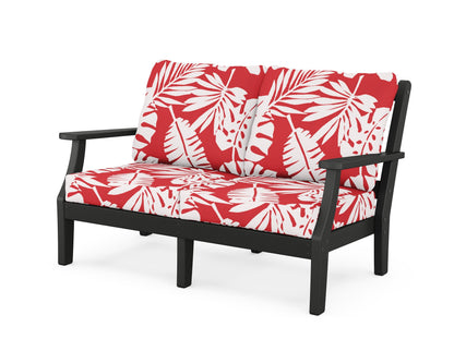 Martha Stewart by POLYWOOD® Chinoiserie Deep Seating Loveseat in Black / Leaf Crimson
