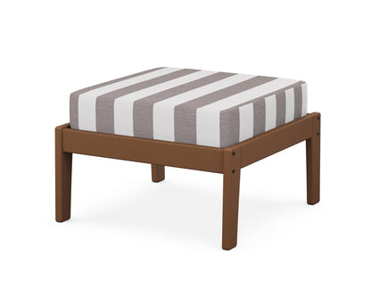 Unbranded Deep Seating Ottoman in Teak / Cabana Stripe Grey Mist