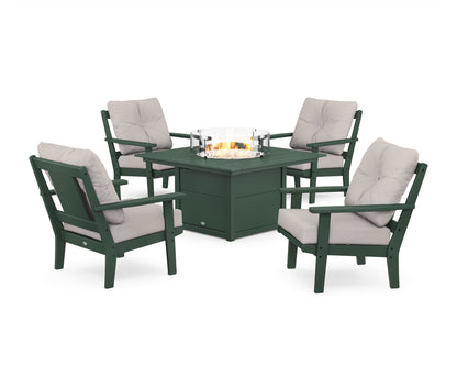 POLYWOOD® Prairie 5-Piece Deep Seating Set with Fire Pit Table in Green / Dune Burlap