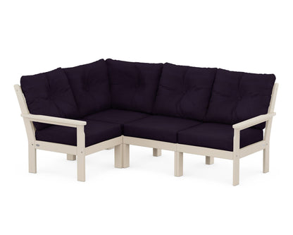 POLYWOOD® Vineyard 4-Piece Sectional in Sand / Navy Linen