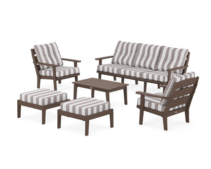 POLYWOOD® Lakeside 6-Piece Lounge Sofa Set in Mahogany / Cabana Stripe Grey Mist