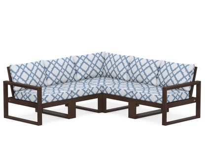 POLYWOOD® EDGE 5-Piece Modular Deep Seating Set in Mahogany / Trellis Sky Blue