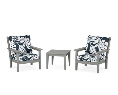 POLYWOOD® Chippendale 3-Piece Deep Seating Set in Slate Grey / Leaf Marine Indigo