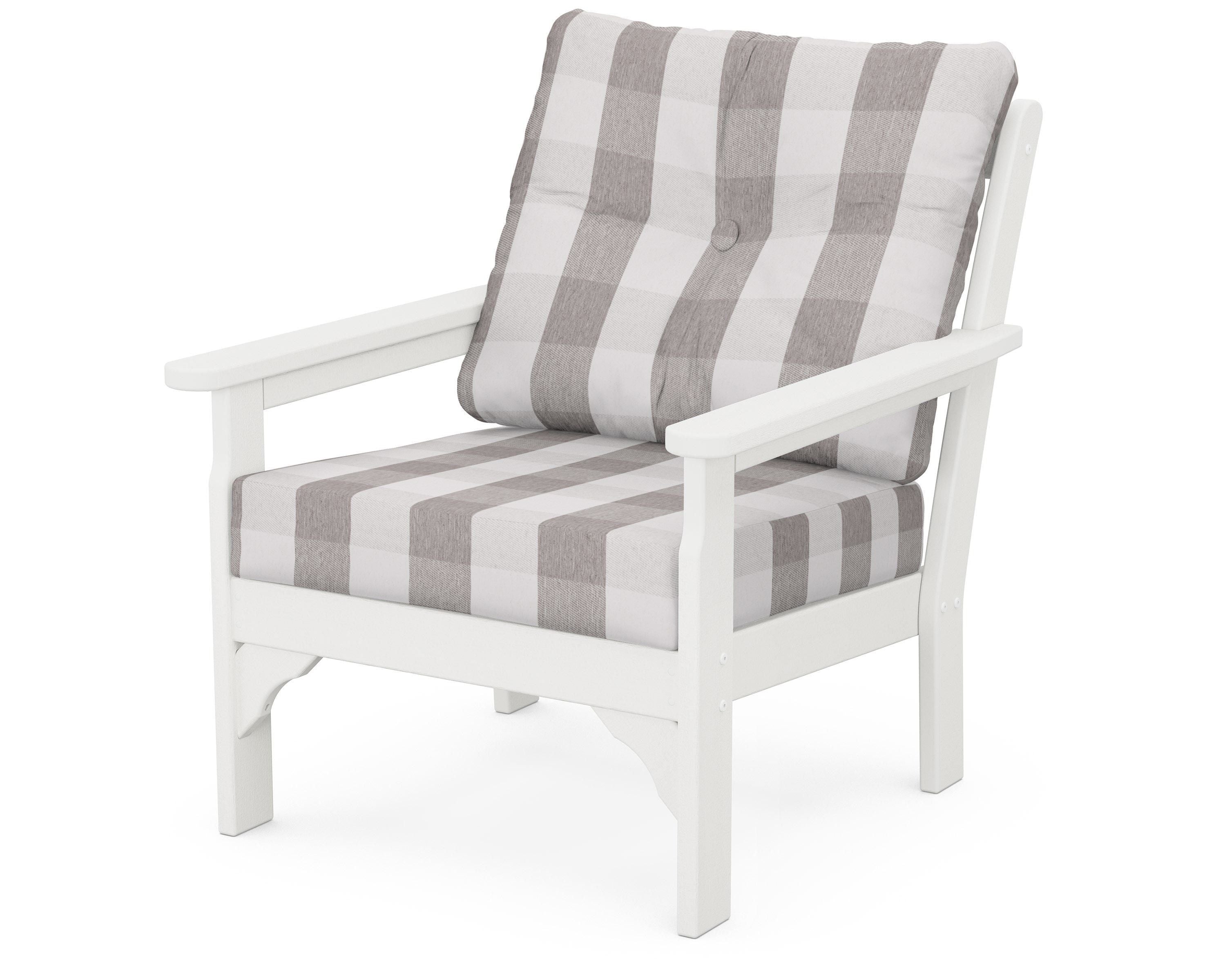POLYWOOD® Vineyard Deep Seating Chair in Vintage White / Buffalo Plaid Grey Mist