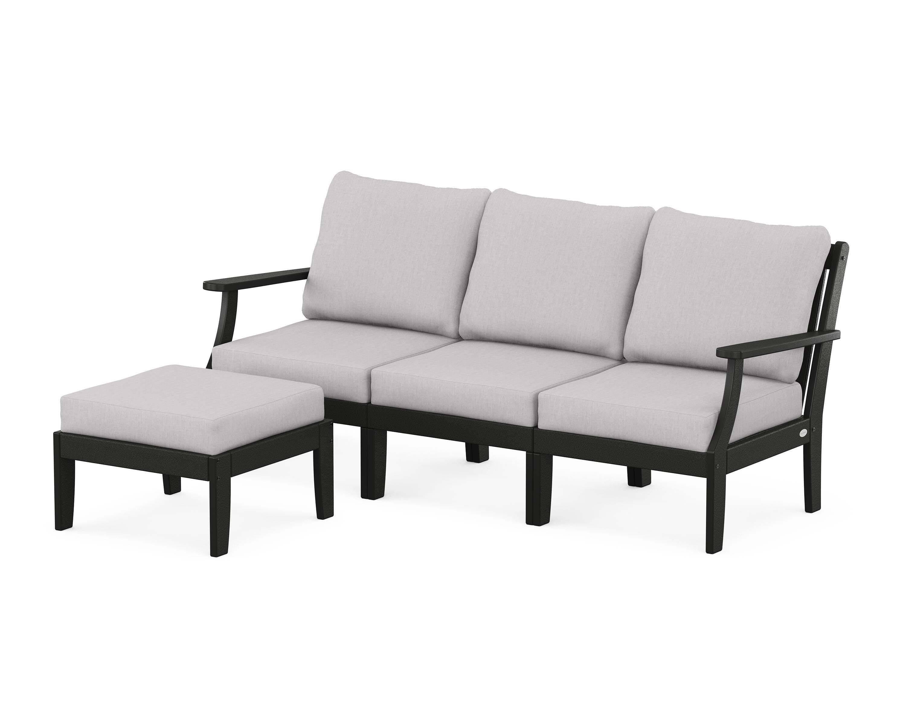 POLYWOOD® Braxton Modular 4-Piece Deep Seating Set with Ottoman in Black / Granite