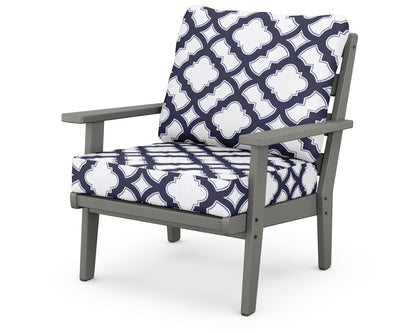 POLYWOOD® Grant Park Deep Seating Chair in Slate Grey / Trellis Navy