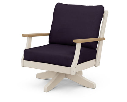 POLYWOOD® Braxton Deep Seating Swivel Chair in Sand / Natural / Navy Linen