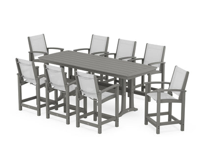 POLYWOOD® Coastal 9-Piece Counter Set with Trestle Legs in Slate Grey / White Sling