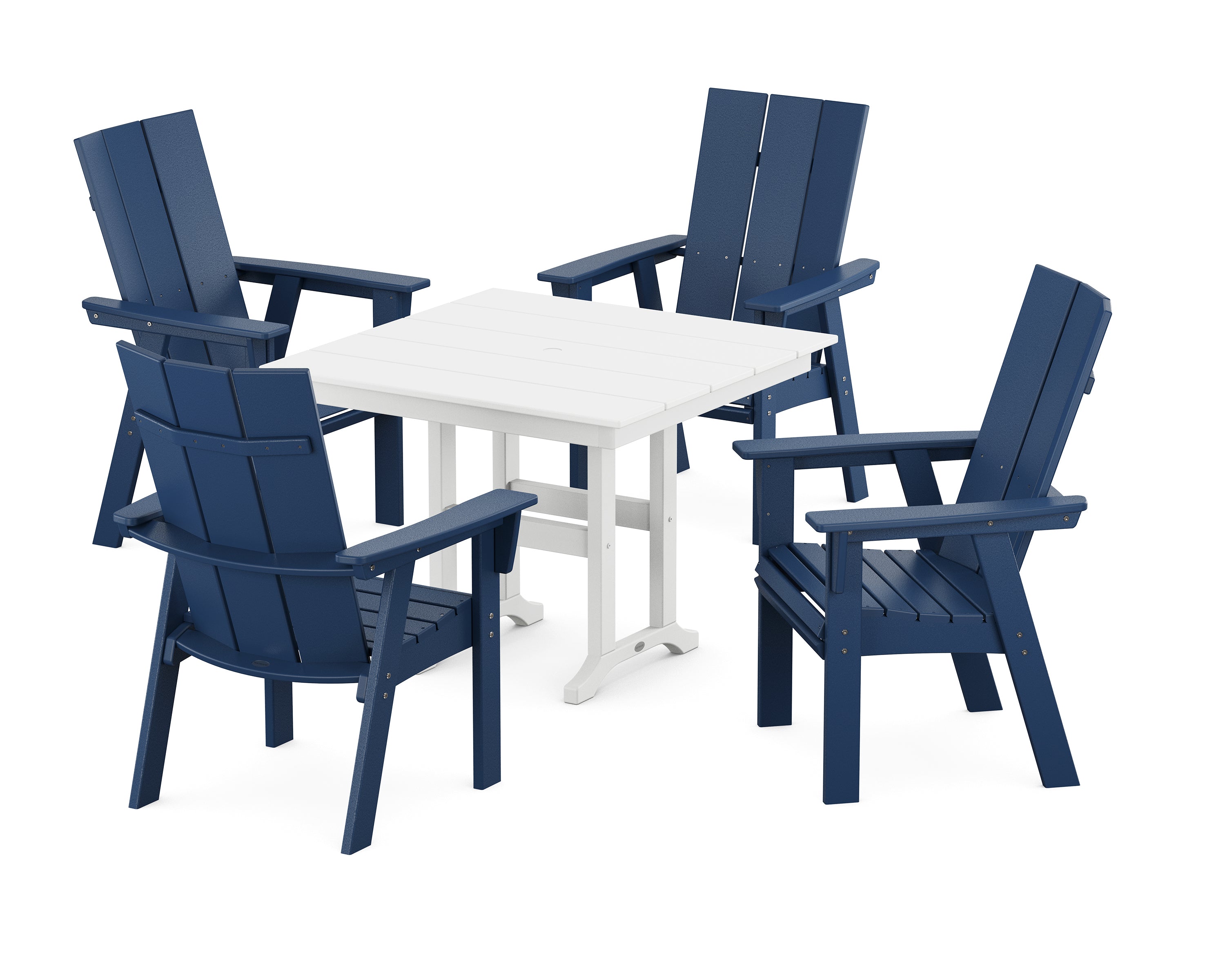 POLYWOOD® Modern Adirondack 5-Piece Farmhouse Dining Set in Navy / White