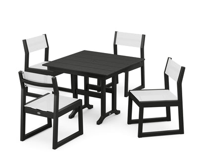 POLYWOOD® EDGE Sling Side Chair 5-Piece Farmhouse Dining Set in Black / White Sling