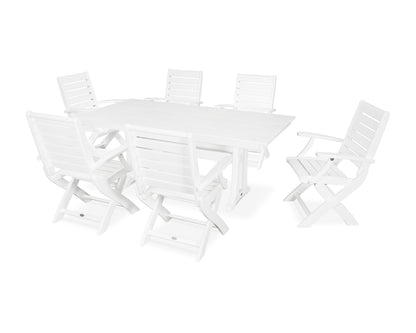 POLYWOOD® Signature Folding Chair 7-Piece Farmhouse Dining Set with Trestle Legs in White