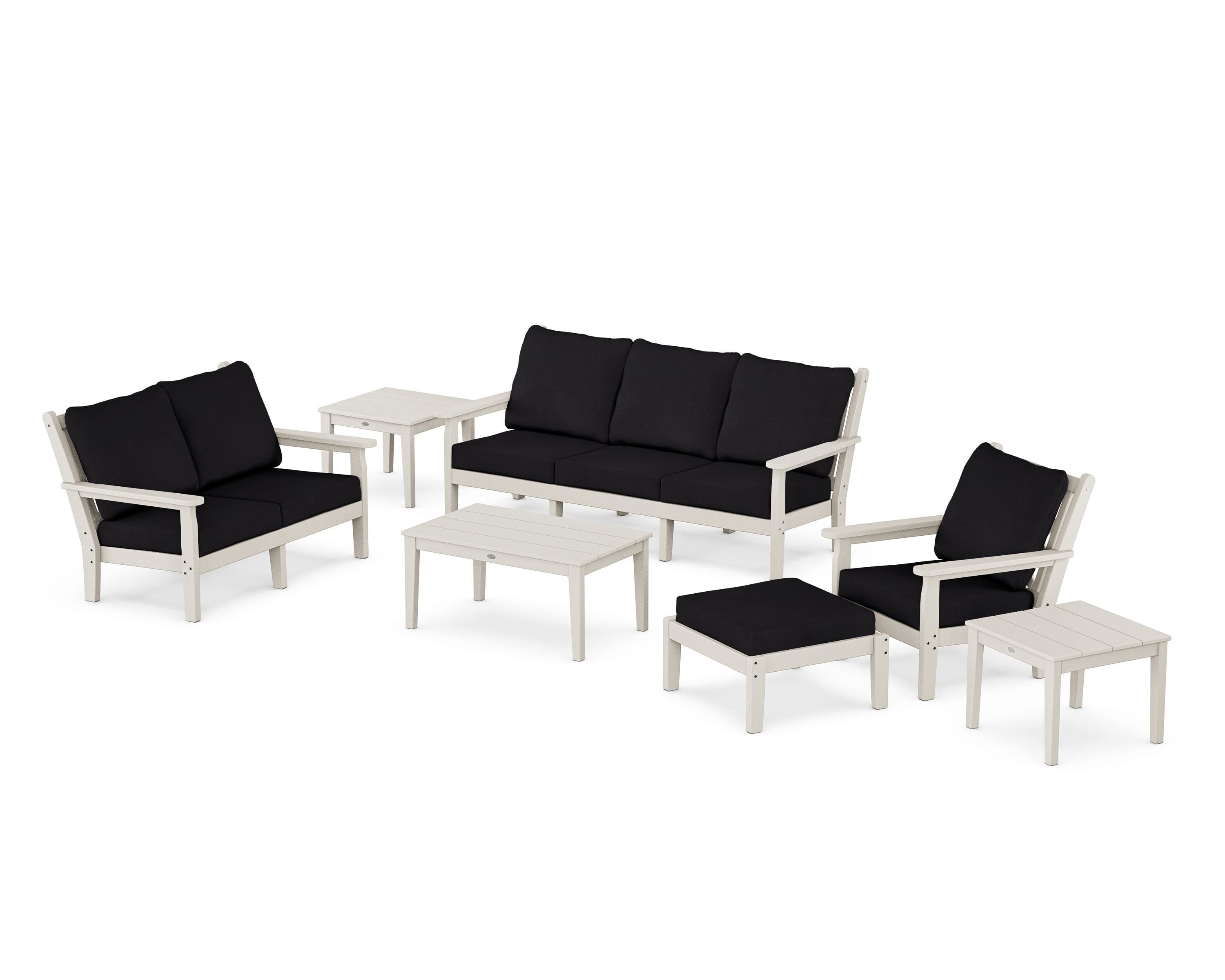 POLYWOOD® Chippendale 7-Piece Deep Seating Set in Sand / Midnight Linen