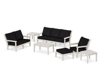 POLYWOOD® Chippendale 7-Piece Deep Seating Set in Sand / Midnight Linen