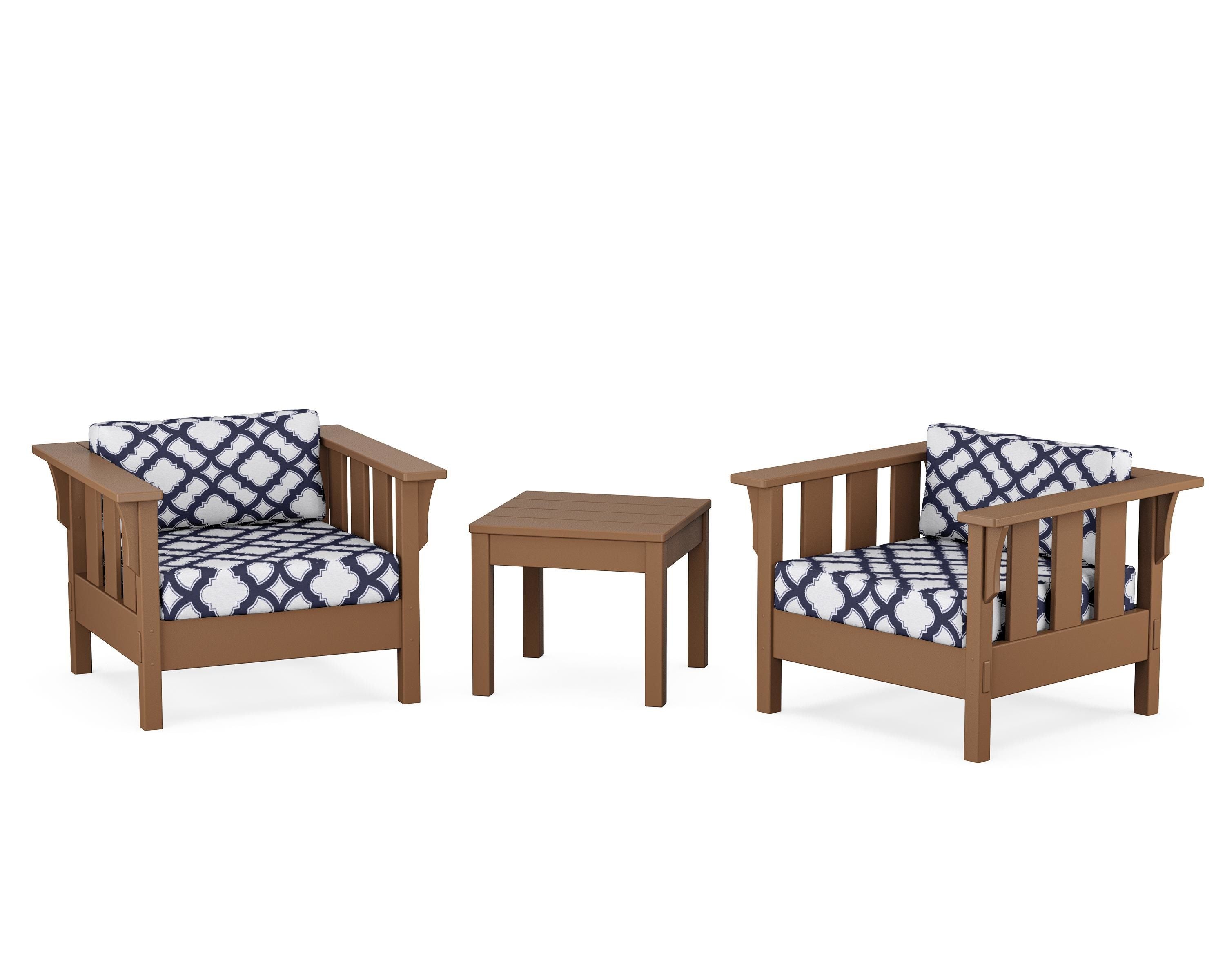 Martha Stewart by POLYWOOD® Acadia 3-Piece Deep Seating Set in Teak / Trellis Navy
