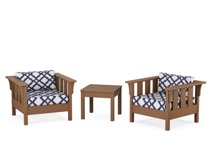 Martha Stewart by POLYWOOD® Acadia 3-Piece Deep Seating Set in Teak / Trellis Navy