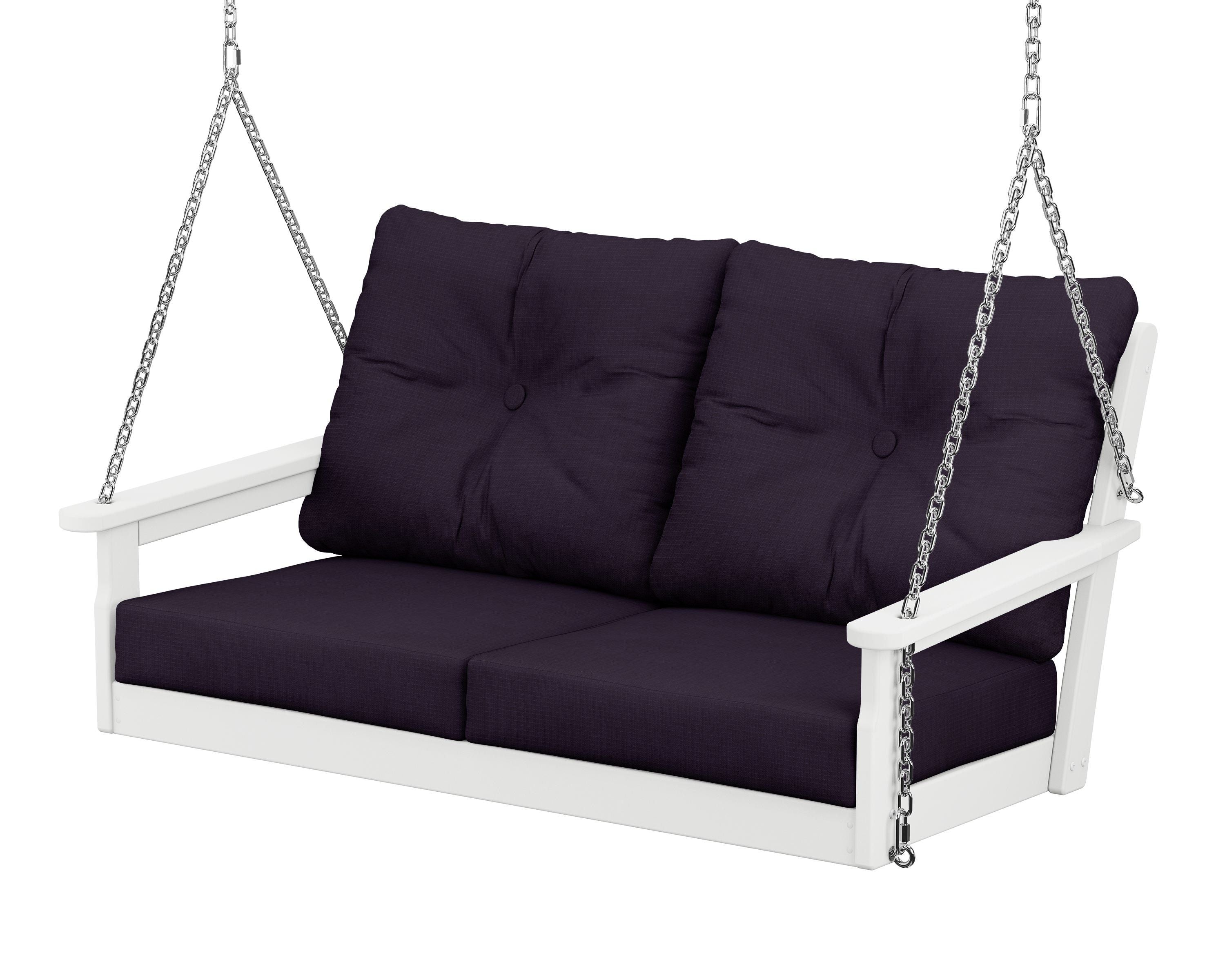 POLYWOOD® Vineyard Deep Seating Swing in White / Navy Linen