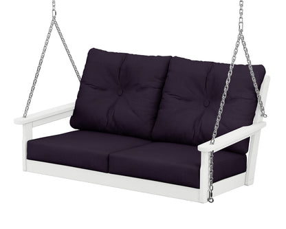 POLYWOOD® Vineyard Deep Seating Swing in White / Navy Linen