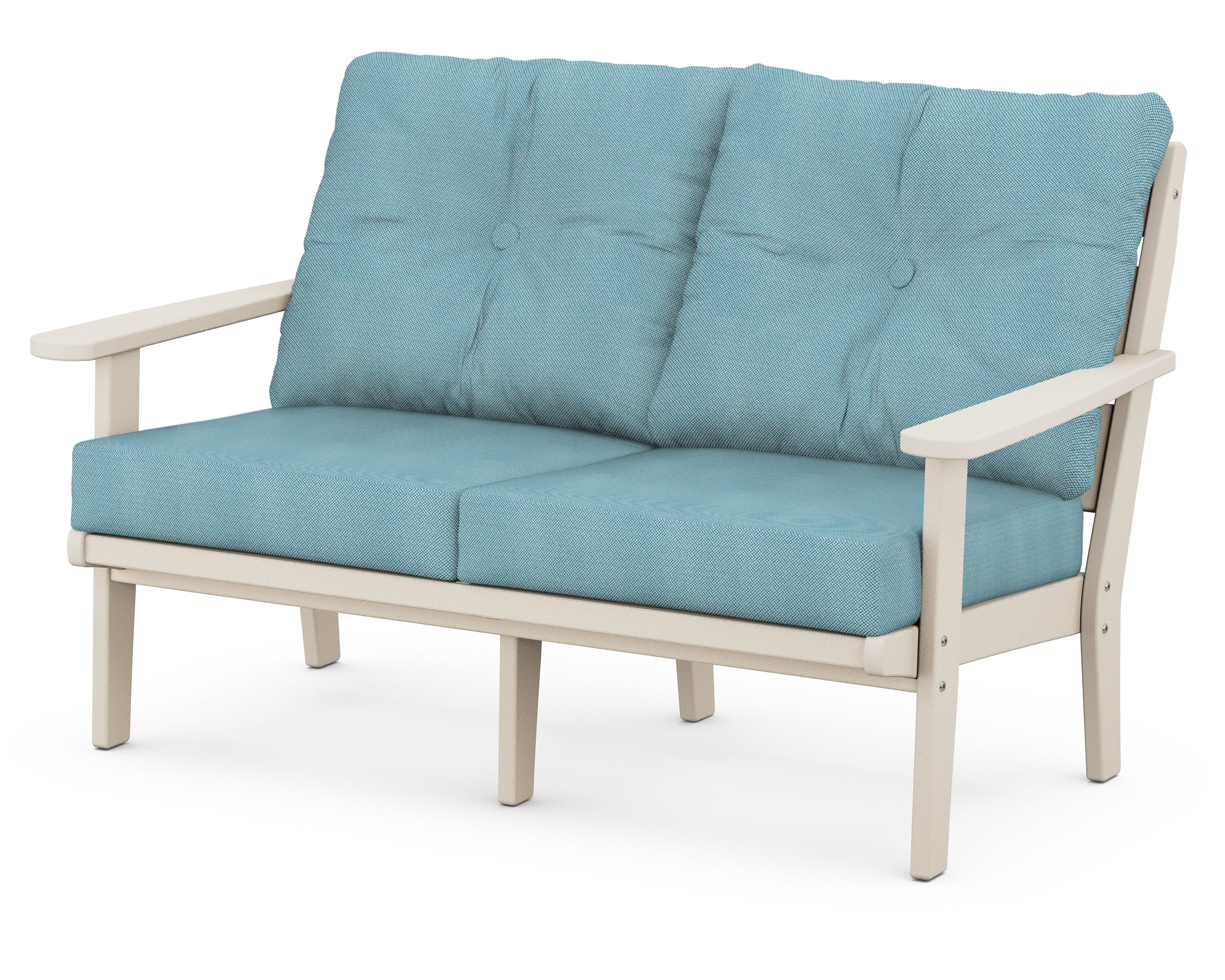 POLYWOOD® Lakeside Deep Seating Loveseat in Sand / Lattice Sky Blue