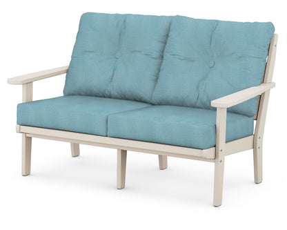 POLYWOOD® Lakeside Deep Seating Loveseat in Sand / Lattice Sky Blue