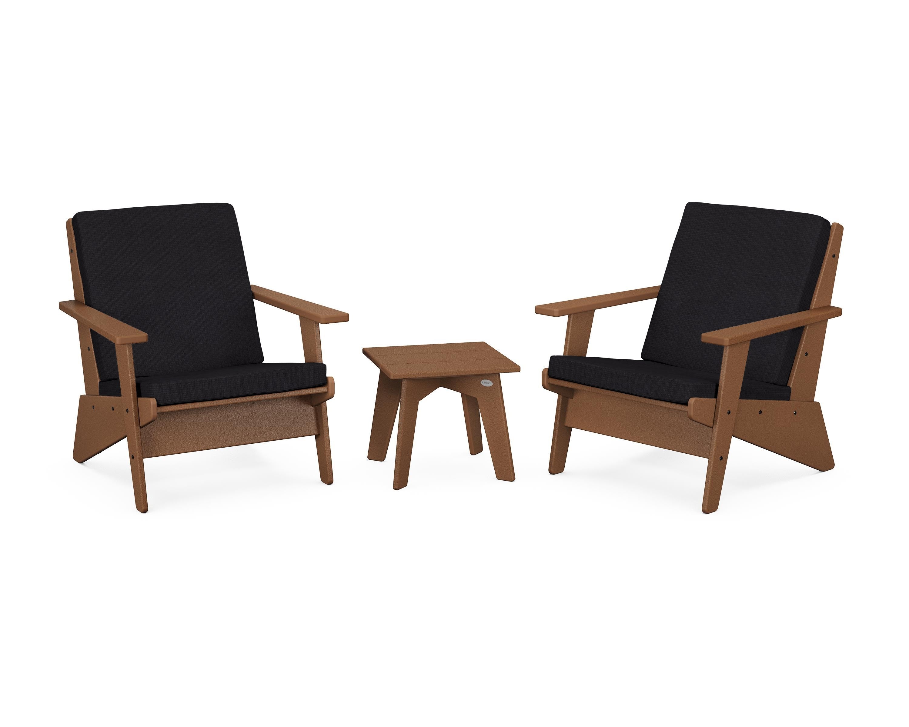 POLYWOOD® Riviera Modern Lounge 3-Piece Set in Teak / Midnight Linen
