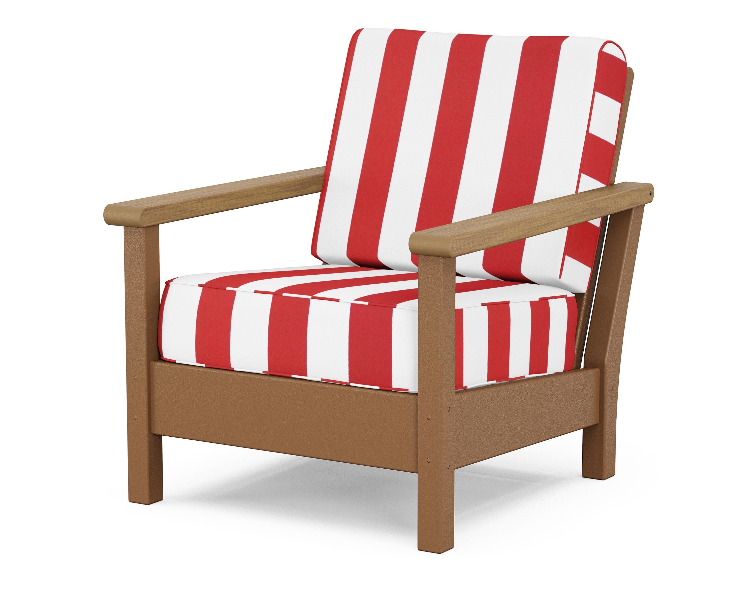 POLYWOOD® Harbour Deep Seating Chair in Teak / Natural / Cabana Stripe Crimson