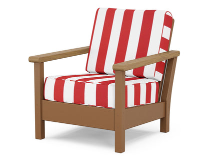 POLYWOOD® Harbour Deep Seating Chair in Teak / Natural / Cabana Stripe Crimson