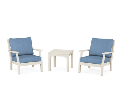 Martha Stewart by POLYWOOD® Chinoiserie 3-Piece Deep Seating Set in Sand / Sky Blue